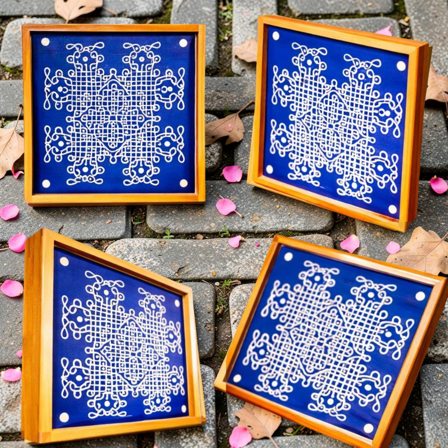 Rangly Jumbo Chikku Kolam Model 4 Rangoli Design Stencil Wooden 24x24 Inches Pack of 1 piece