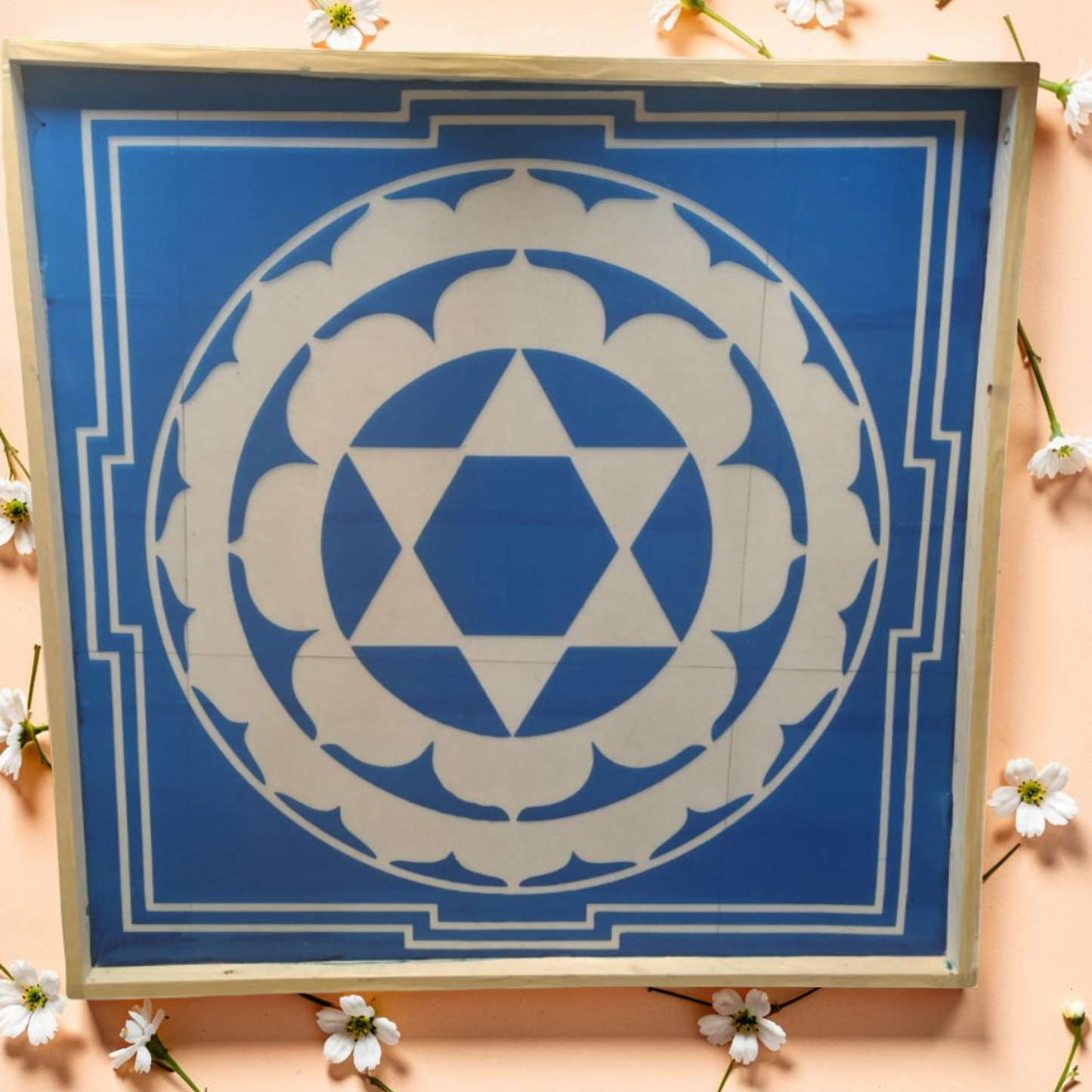 Rangly Sudarsana Yantra Rangoli Design Stencil Wooden 16x16 Inches Pack of 1 piece