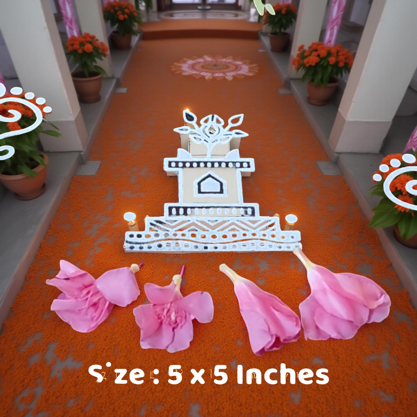 Rangly Tulasi Vrindavan Rangoli Stencil Wooden 5X5 inches Pack of 1 piece