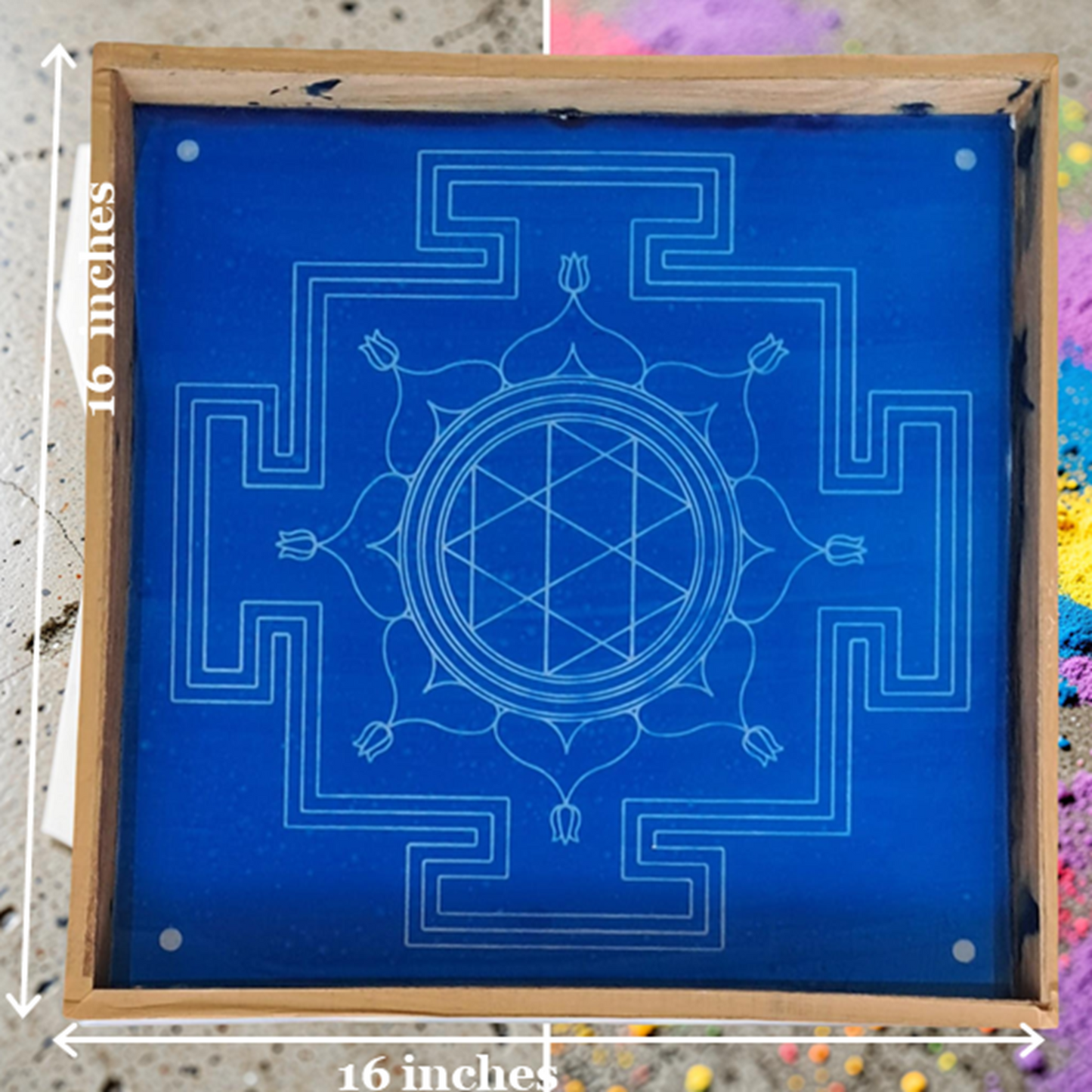Rangly Jumbo Durga Mandala Yantra Rangoli Design Stencil Wooden 16x16 Inches Pack of 1 piece