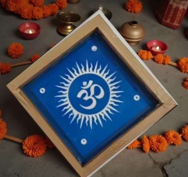 Rangly Om with Aura Rays Rangoli Stencil Wooden 5X5 inches Pack of 1 piece