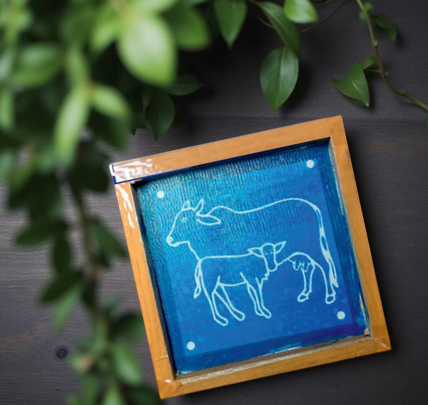 Rangly  Cow and calf Rangoli Stencil Wooden 5*5 Inches Pack of 1 piece
