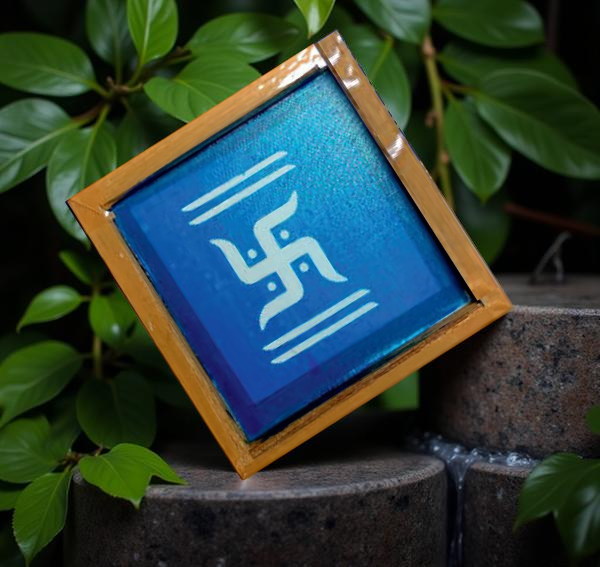 Rangly Swastik with Frame Rangoli Stencil Wooden 5*5 Inches Pack of 1 piece