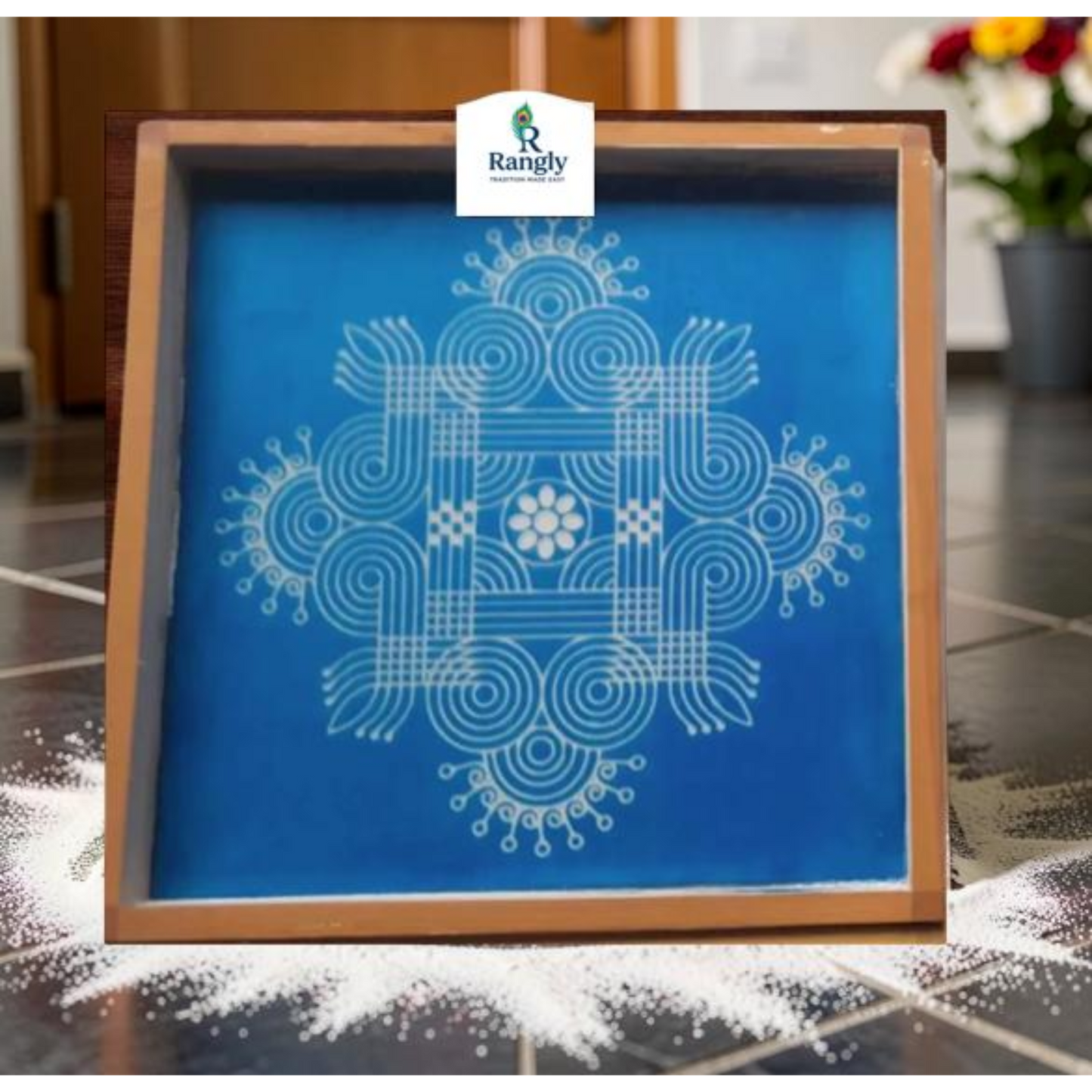 Rangly Wooden Square Rangoli Pack of 1 piece - W206
