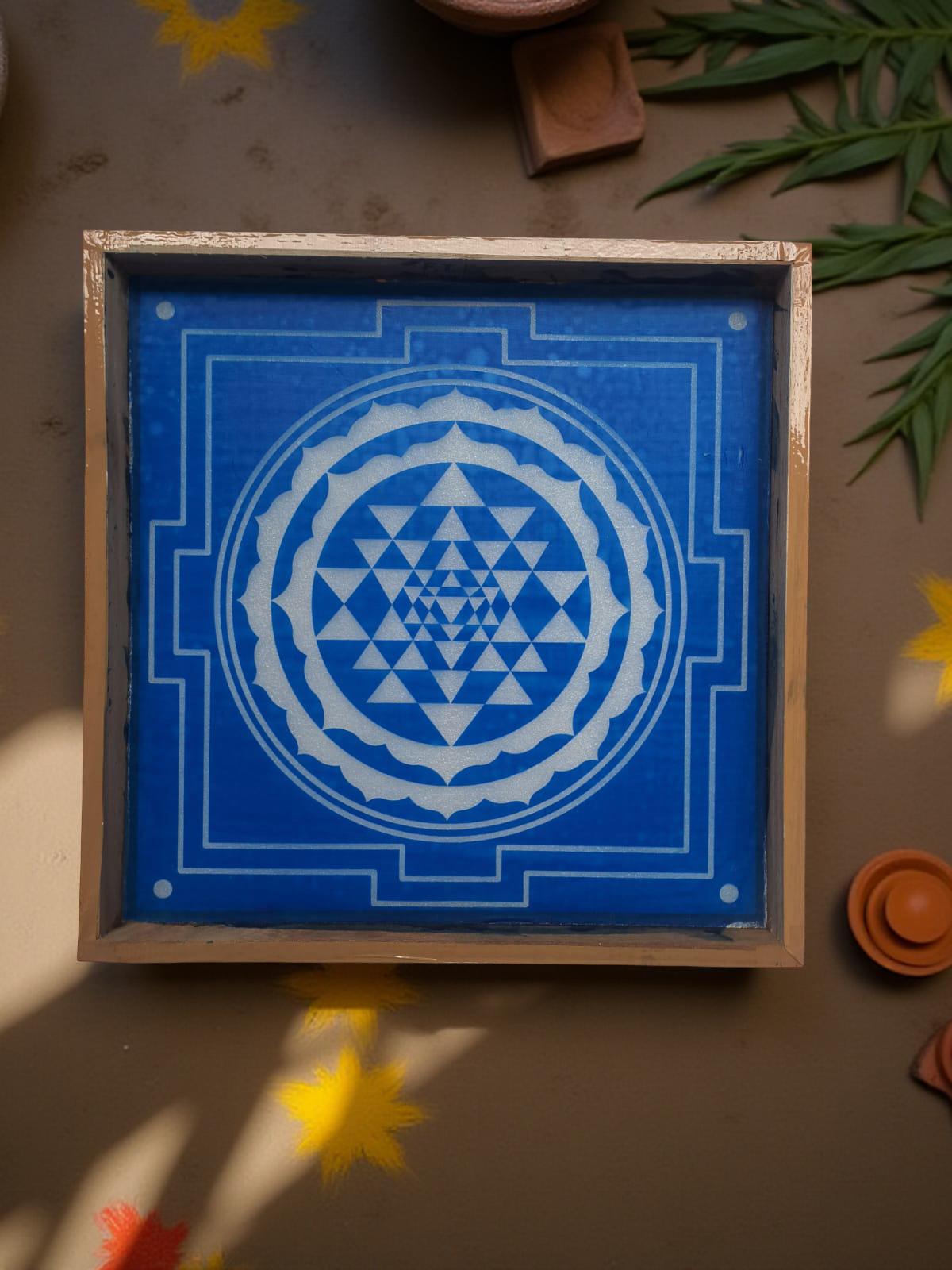 Rangly Sri Chakra Yantra Rangoli Stencil Wooden 13x13 Inches Pack of 1 piece