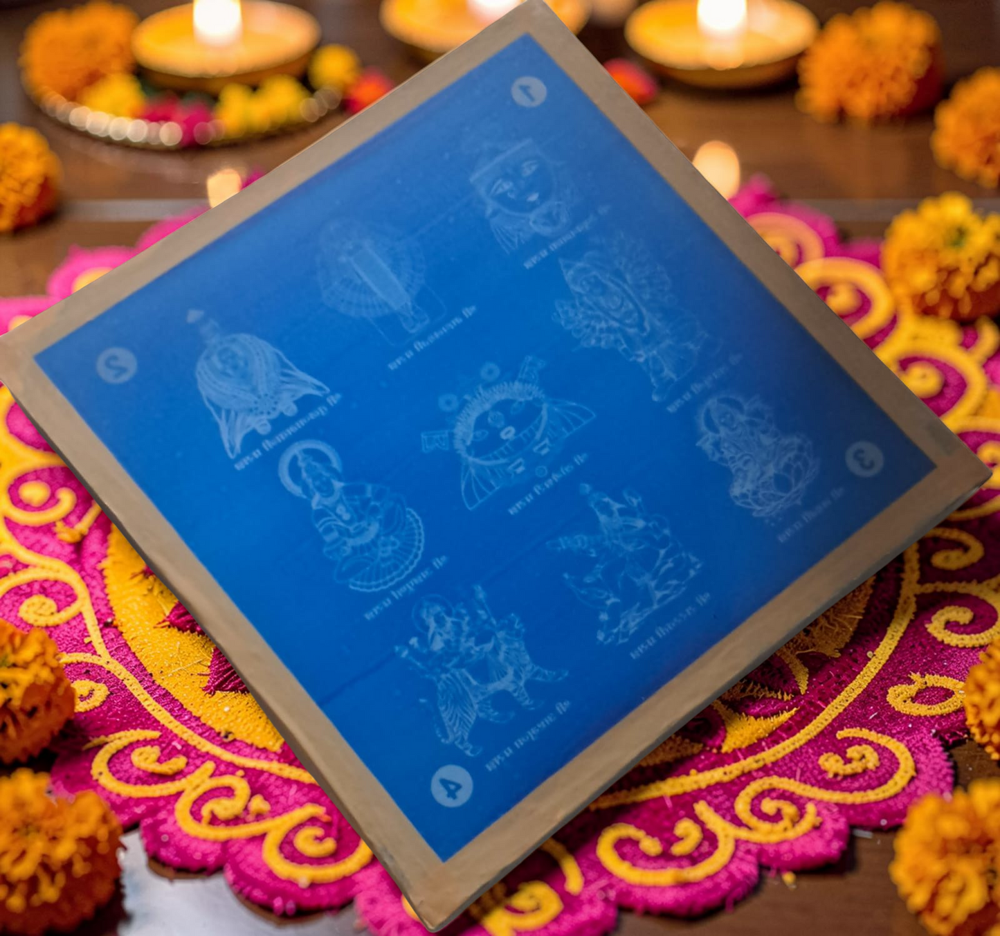 Rangly Kolam Navadurga Rangoli Stencil Wooden 13x13 Inches Pack of 1 piece