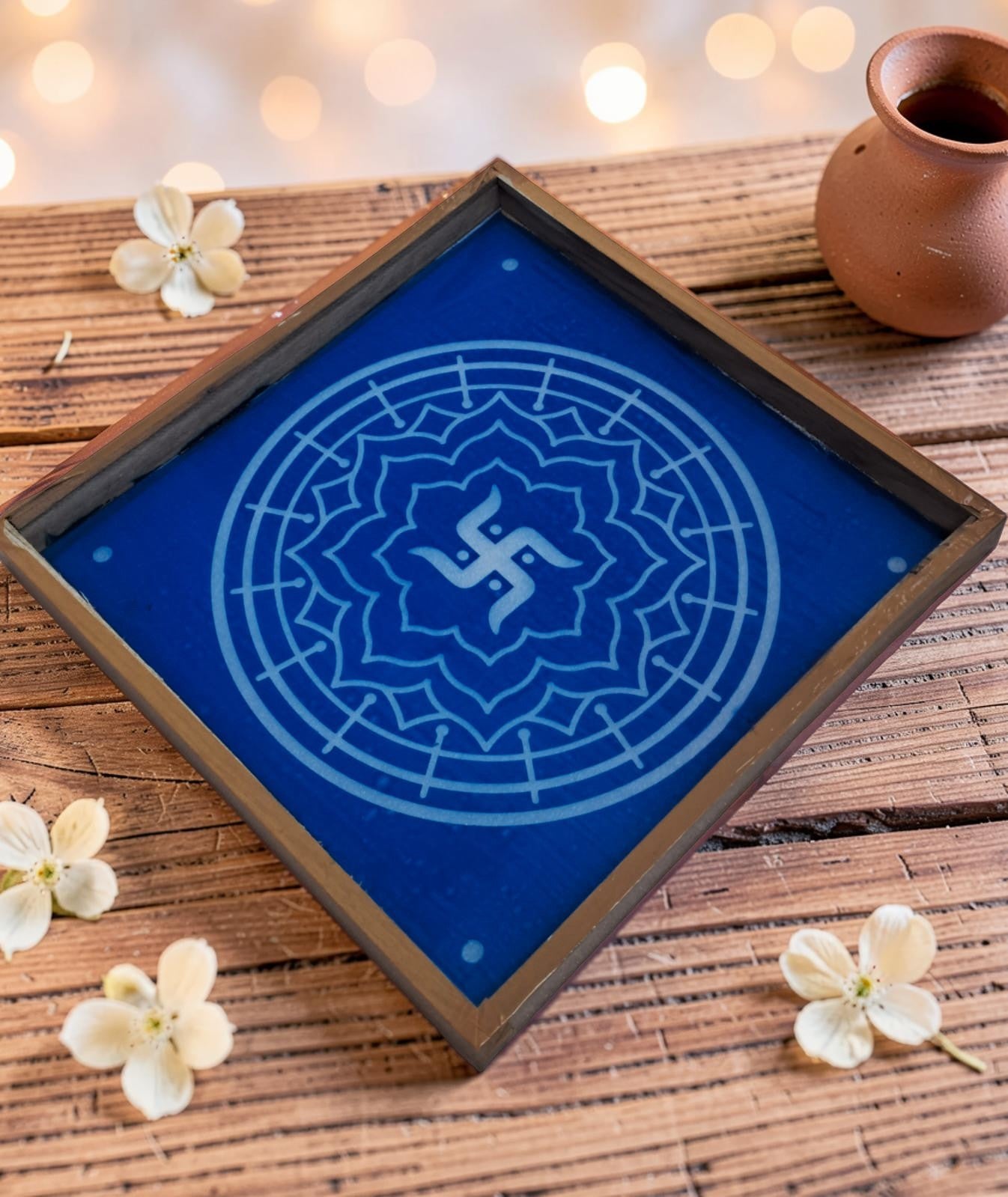 Rangly Swastik Padi Rangoli Design Stencil Wooden 13x13 Inches Pack of 1 piece