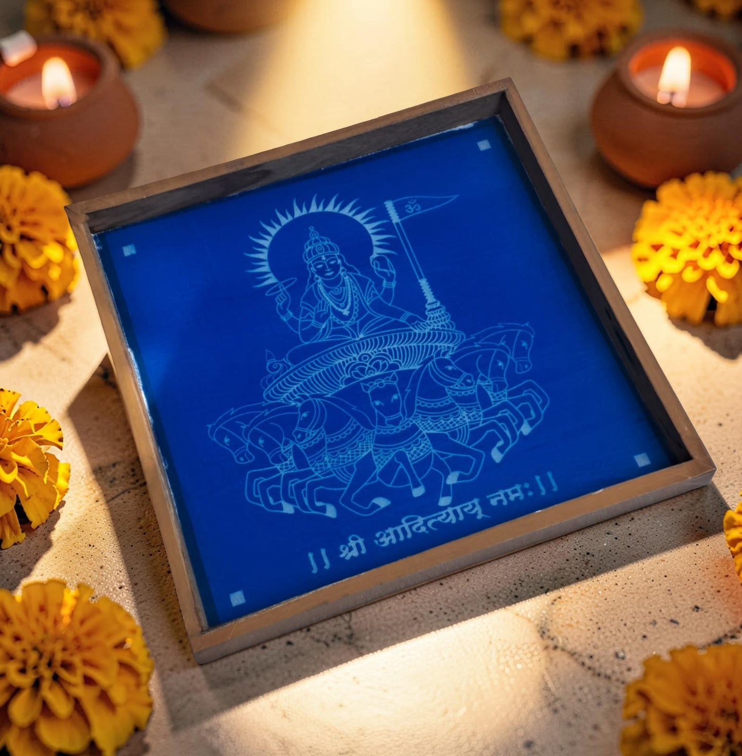 Rangly Surya Bhagwan Rangoli Design Stencil Wooden 13x13 Inches Pack of 1 piece