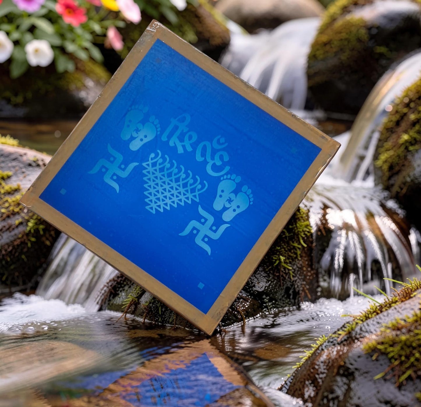 Rangly Swasthik Rangoli Design Stencil Wooden 10x10 Inches Pack of 1 piece