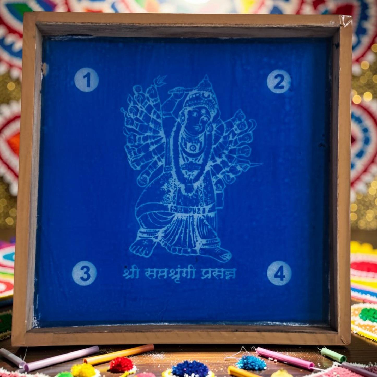 Rangly Goddess Durga Rangoli Design Stencil Wooden 10x10 Inches Pack of 1 piece