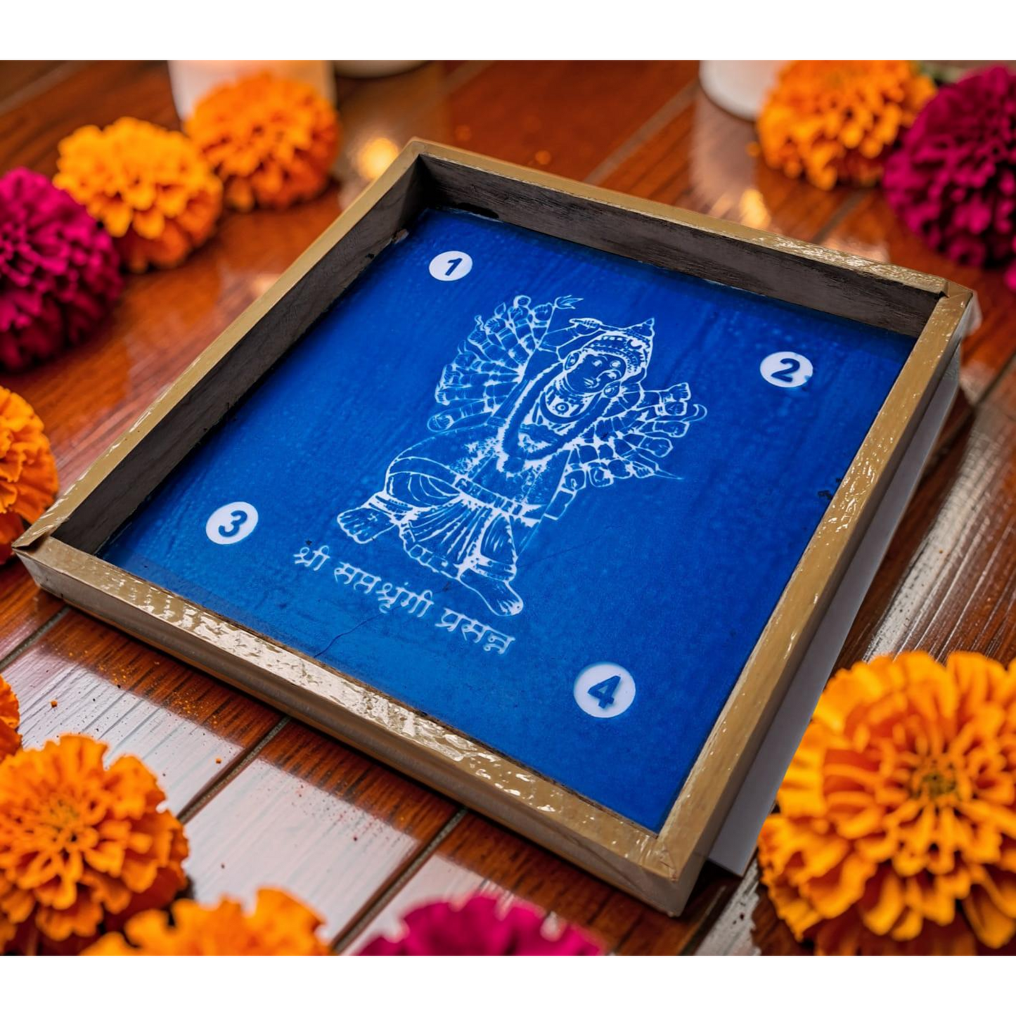 Rangly ஸ்ரீ சப்தஸ்ருங்கி பிரசன்ன ரங்கோலி டிசைன் ஸ்டென்சில் மரத்தாலான 10x10 இன்ச் 1 துண்டு கொண்ட பேக்
