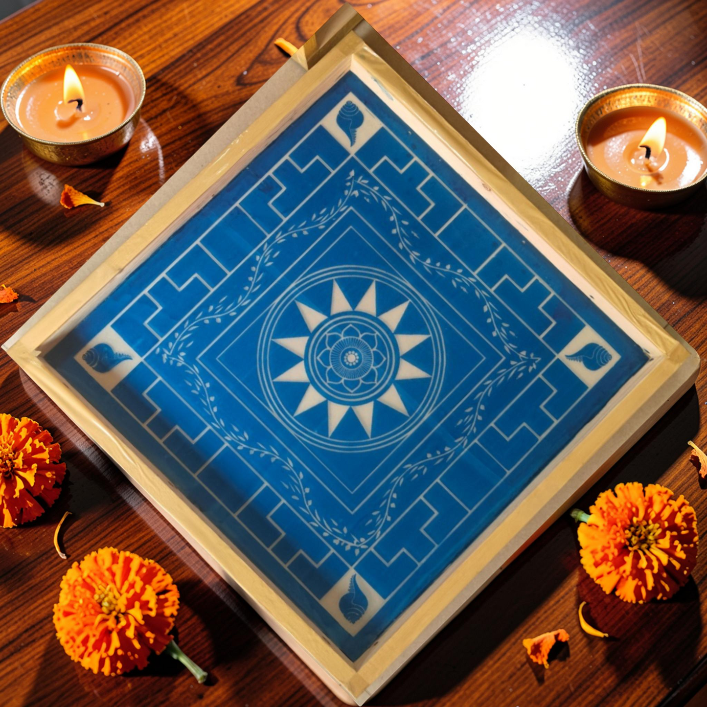 Rangly Jumbo Chakramandala Yantra Rangoli Design Stencil Wooden 13x13 Inches Pack of 1 piece