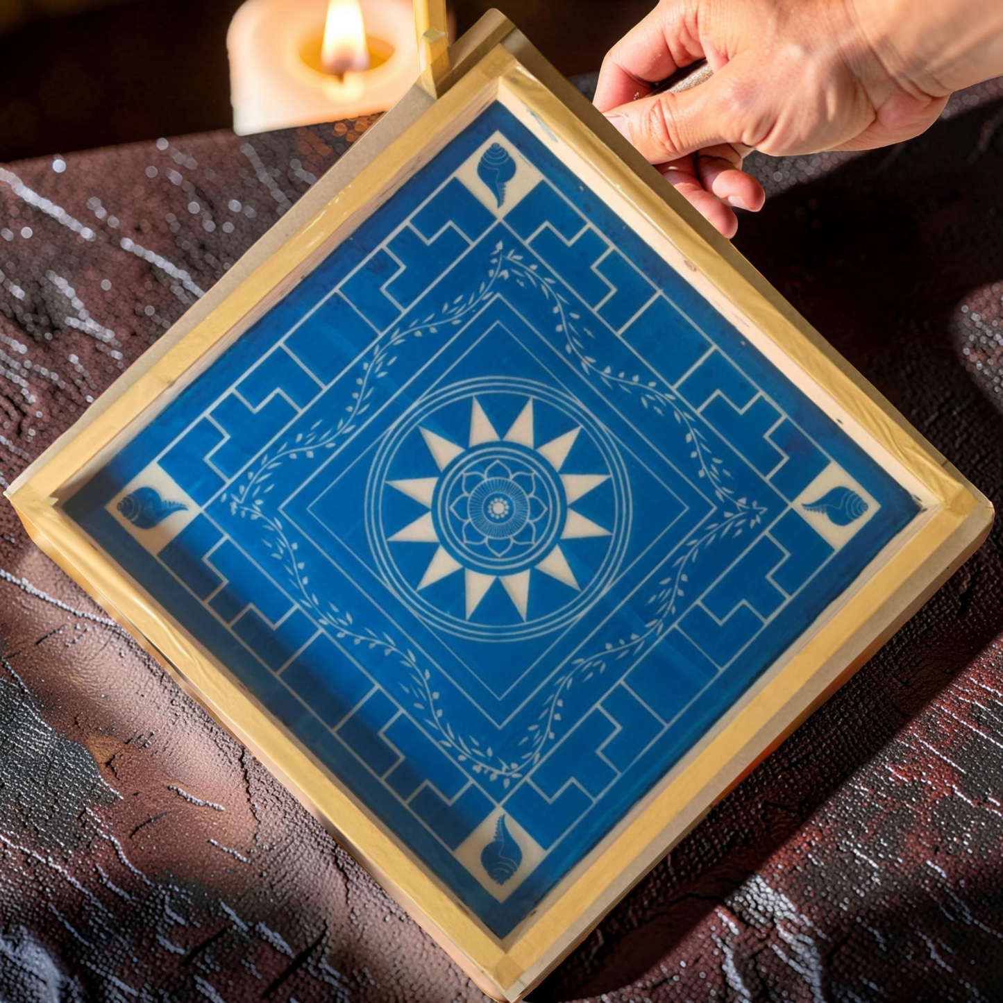 Rangly Jumbo Chakramandala Yantra Rangoli Design Stencil Wooden 20x20 Inches Pack of 1 piece