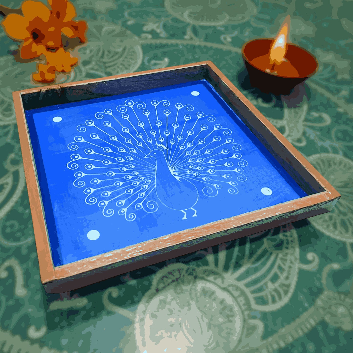 Rangly Peacock Design Rangoli Stencil Wooden 5*5 Inches Pack of 1 piece