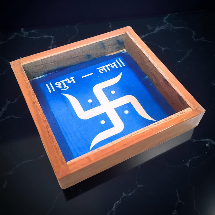 Rangly  Swastik Shub Labh Rangoli Stencil Wooden  5x5 Inches  Pack of 1 Piece