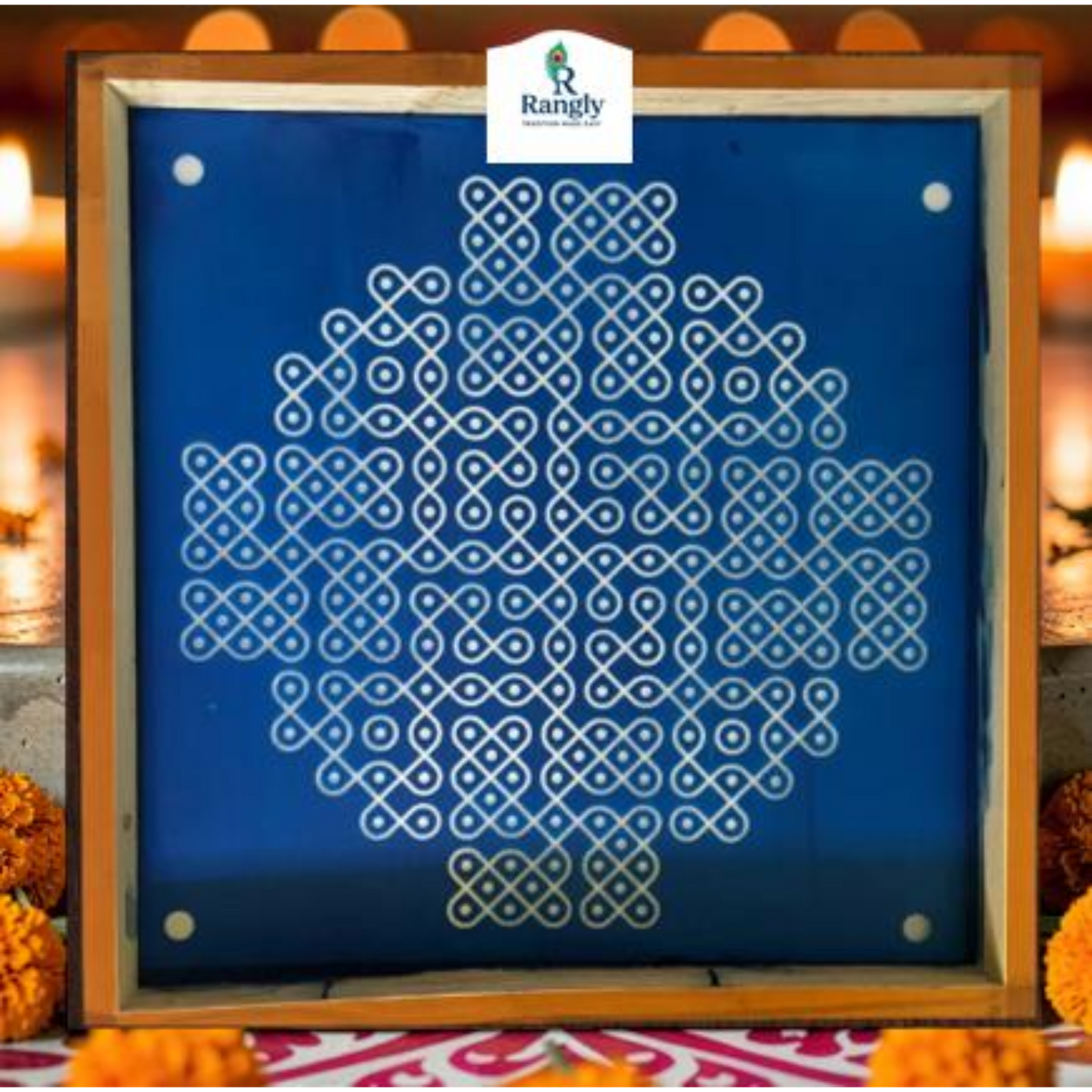 Rangly Shubh Padi Kolam Stencil Wooden Pack of 1 piece - WJ2013