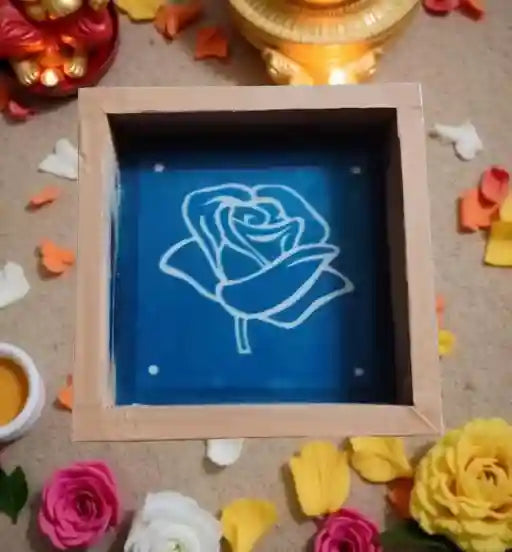 Rangly Rose Rangoli Stencil Wooden 5*5 Inches Pack of 1 piece