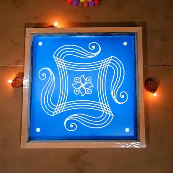 Rangly Iyengar Padi Kolam Rangoli Stencil Model 3 Wooden 10×10 Inches Pack of 1 piece