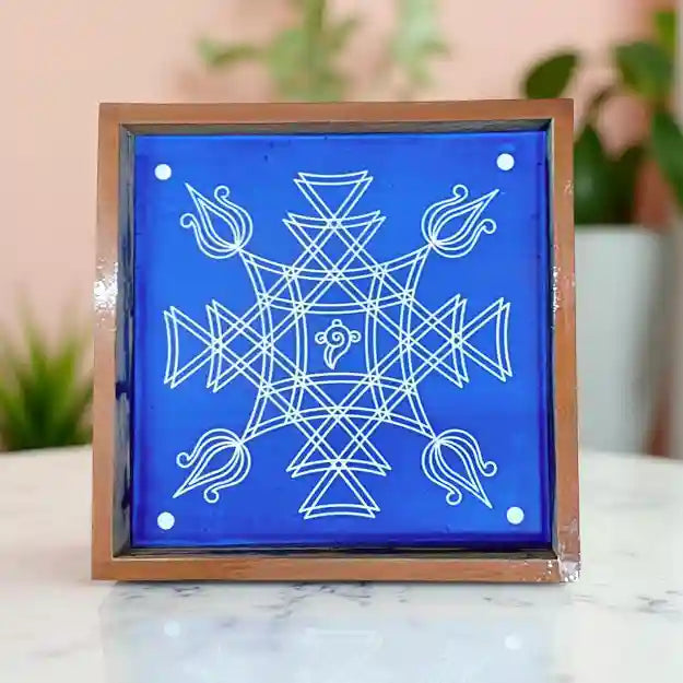 Rangly Iyengar Padi Kolam Rangoli Stencil Model 1 Wooden 10×10 Inches Pack of 1 piece