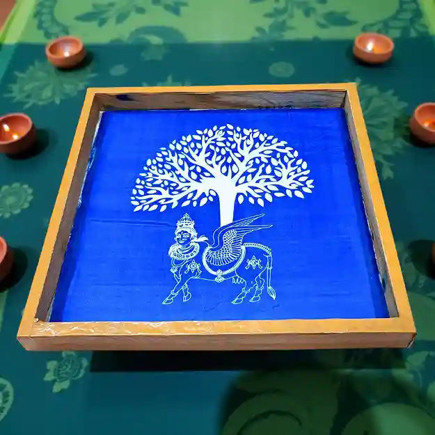 Rangly Karpaga Virutcham Tree With Kamadhenu Rangoli Stencil Wooden 10x10 Inches Pack of 1 Piece