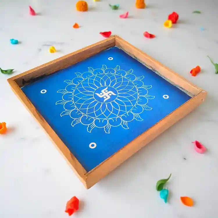 Rangly Swastik Padi Kolam Rangoli Stencil Wooden 10x10 Inches Pack of 1 Piece