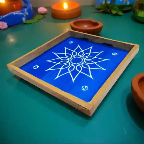 Rangly  Flower Padi Kolam Rangoli Stencil Wooden 5*5 Inches Pack of 1 piece