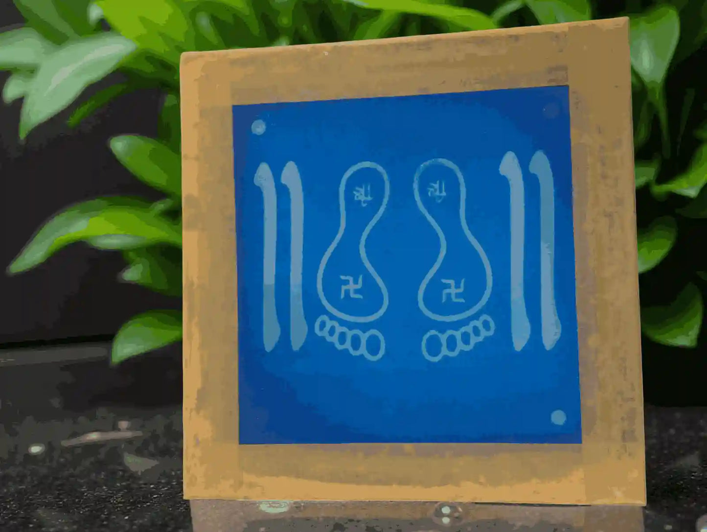 Rangly Lakshmi Feet with Swastik Rangoli Stencil Wooden 5*5 Inches Pack of 1 piece