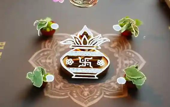 Rangly  Kalash with Swastik Rangoli Stencil Wooden 5*5 Inches Pack of 1 piece