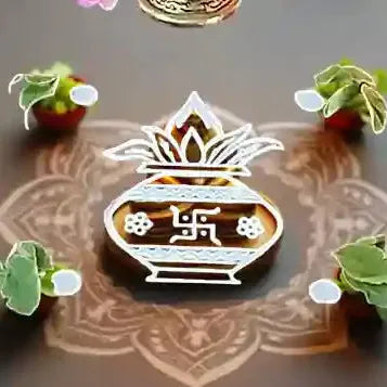 Rangly Kalash with Swastik Rangoli Stencil Wooden 5*5 Inches Pack of 1 piece