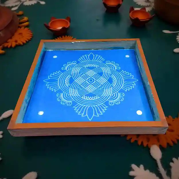 Rangly Padi Kolam Model 3 Rangoli Stencil Wooden 10x10 Inches Pack of 1 Piece