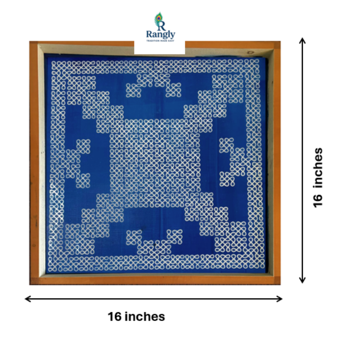 Rangly Jumbo Square South Indian Big Kolam Design Stencil Wooden 16x16 Inches Pack of 1 Piece