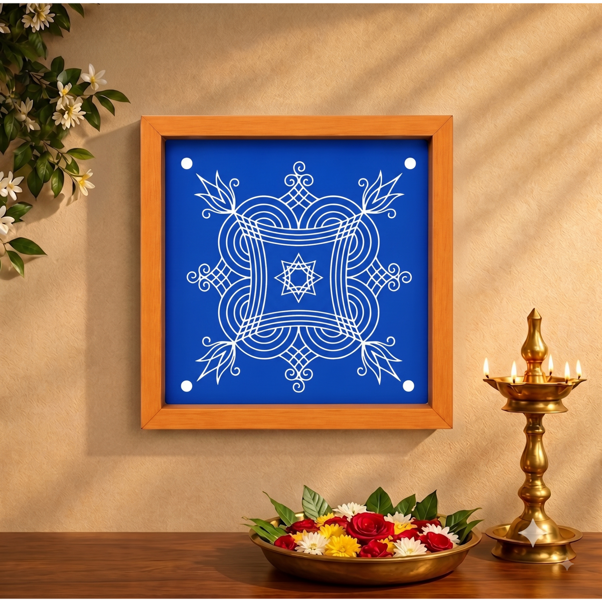 Rangly " Iyengar Padi Kolam"Model 5 Rangoli Stencil 10×10 Inches Pack of 1 piece