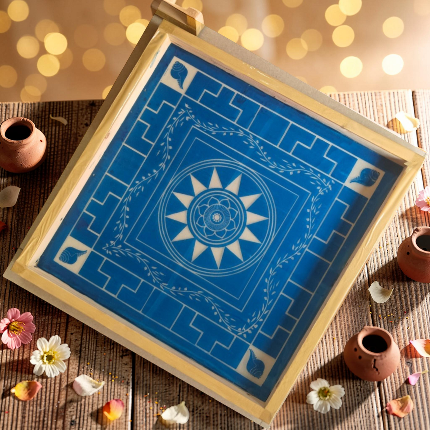 Rangly Jumbo Chakramandala  Yantra Rangoli Design Stencil Wooden 13x13 Inches Pack of 1 piece