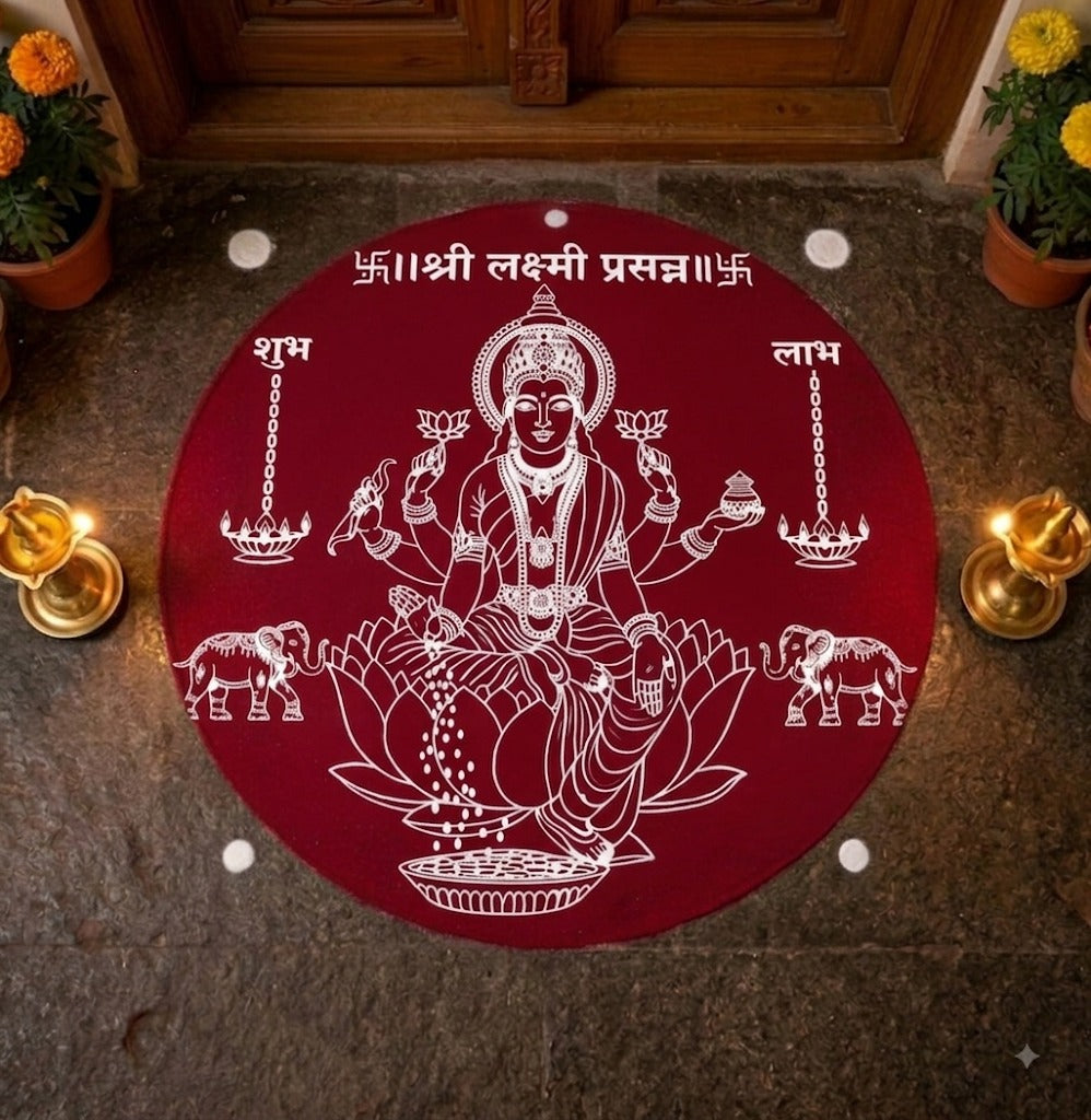 "Sri Lakshmi Prasanna" God Face Rangoli wooden Stencil -Elevate Your Spiritual Space