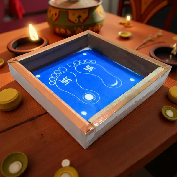 Rangly Lakshmi Padam Kolam with Swastik Rangoli Stencil, 5 × 5 Inches Pack of 1 Piece