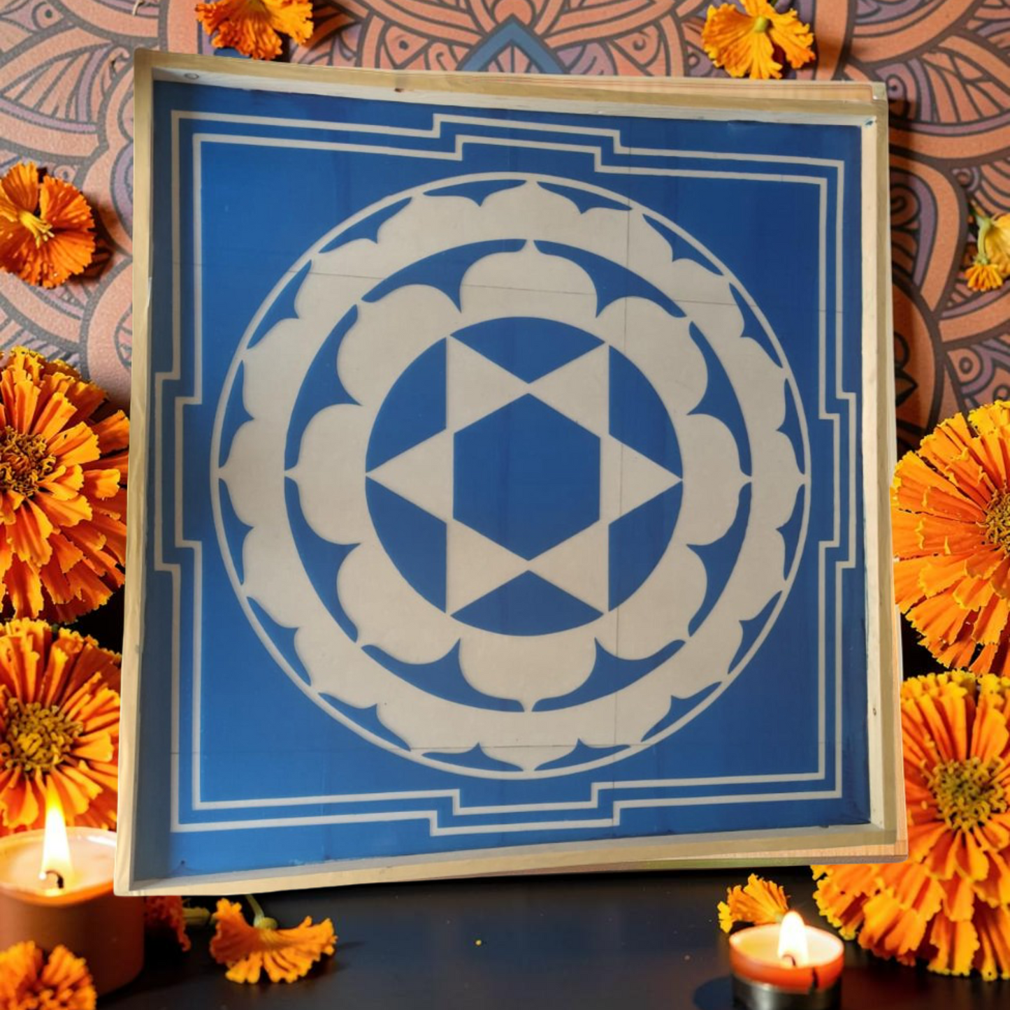 Rangly Sudarsana  Yantra Rangoli Design Stencil Wooden 16x16 Inches Pack of 1 piece