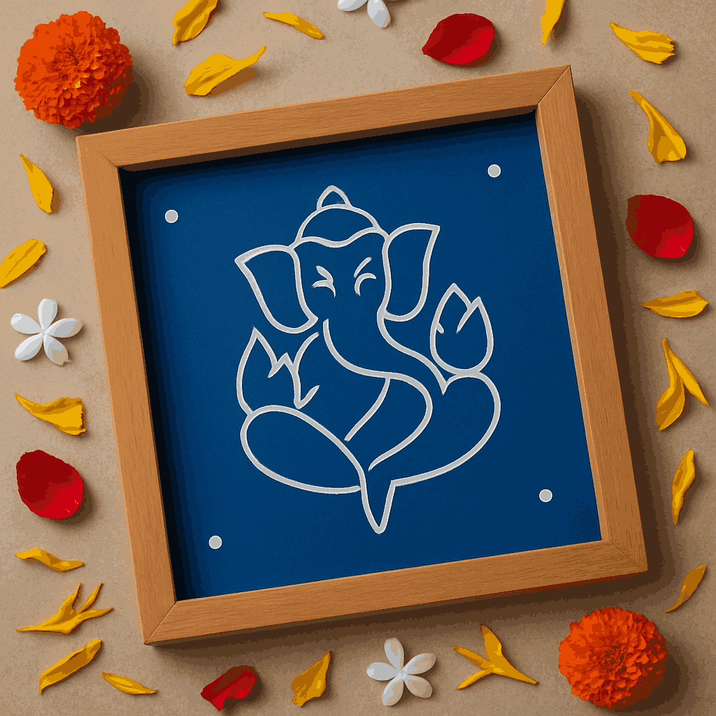Rangly  Ganesh Rangoli Stencil Wooden 5x5 Inches Pack of 1 piece