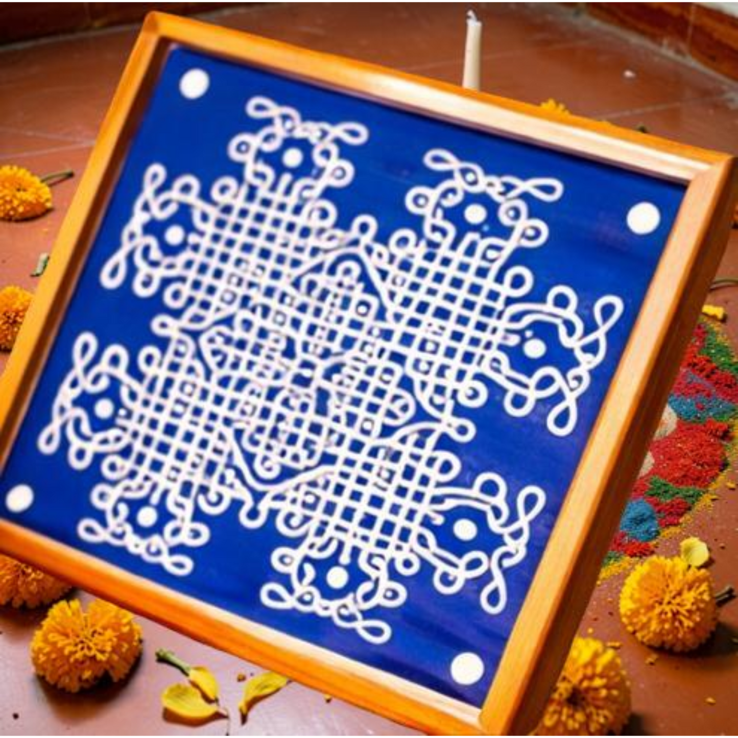 Rangly Jumbo Chikku Kolam Model 4  Rangoli Design Stencil Wooden 24x24 Inches Pack of 1 piece