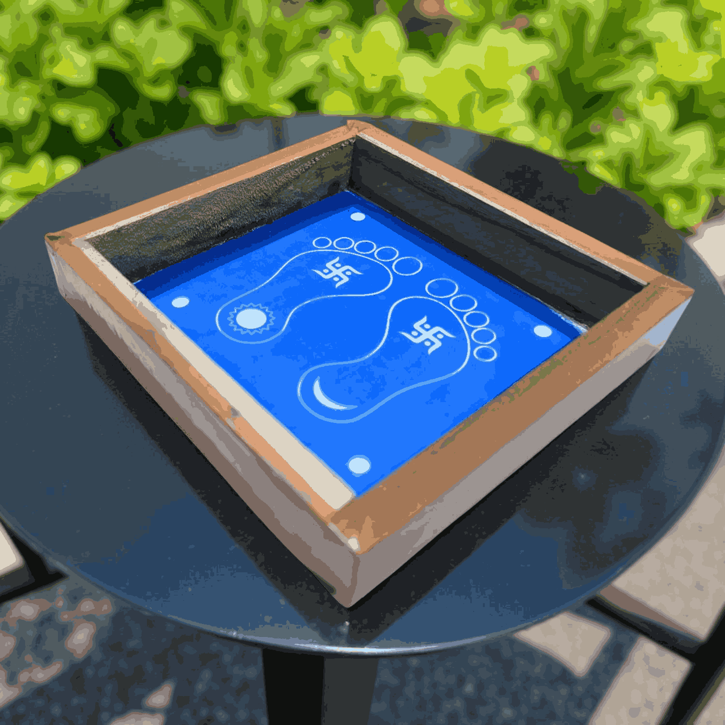 Rangly Lakshmi Padam Kolam with Swastik Rangoli Stencil Wooden 5X5 inches Pack of 1 piece