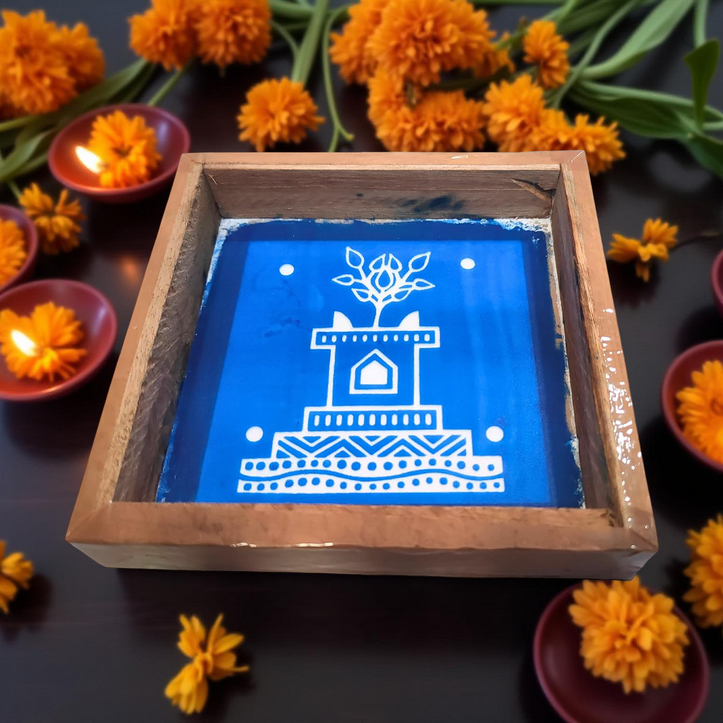 Rangly Tulasi Vrindavan Rangoli Stencil Wooden 5X5 inches  Pack of 1 piece