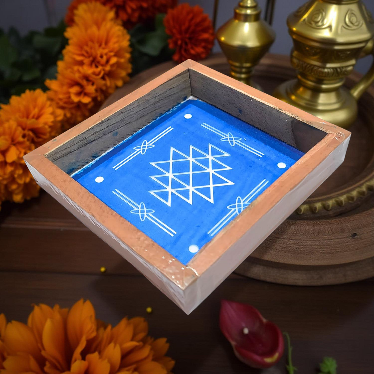 Rangly Kubera Kolam Rangoli Stencil Wooden 5X5 inches  Pack of 1 piece