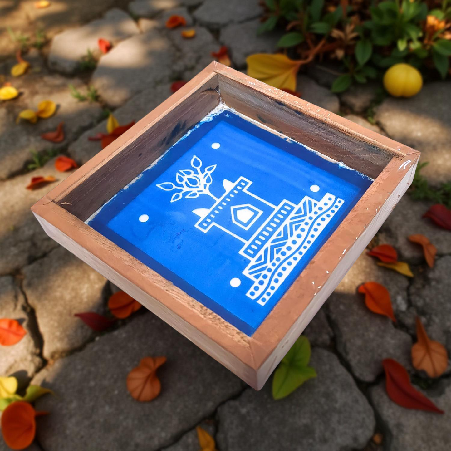 Rangly Tulasi Vrindavan Rangoli Stencil Wooden 5X5 inches  Pack of 1 piece