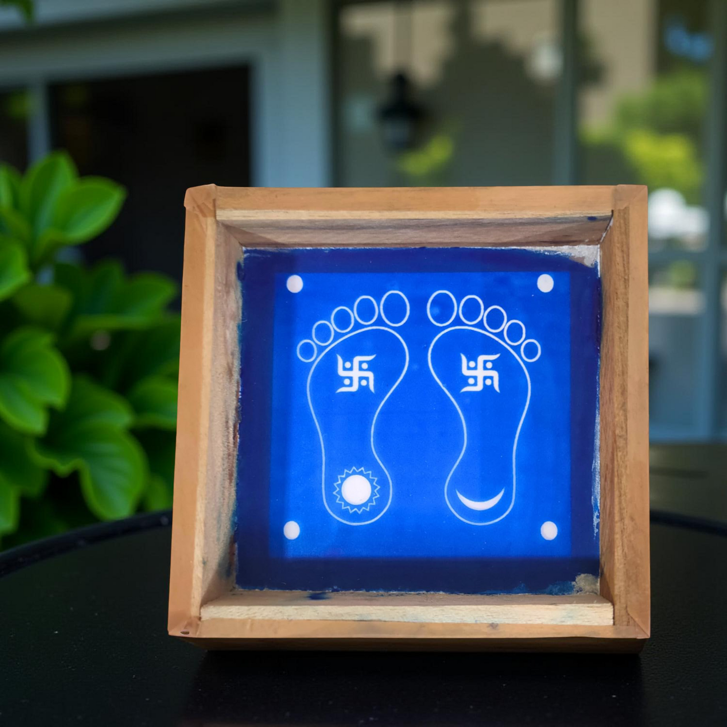 Rangly Lakshmi Padam Kolam with Swastik Rangoli Stencil Wooden 5X5 inches Pack of 1 piece