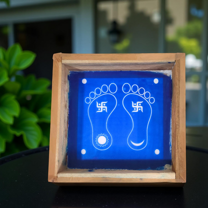 Rangly Lakshmi Padam Kolam with Swastik Rangoli Stencil Wooden 5X5 inches Pack of 1 piece