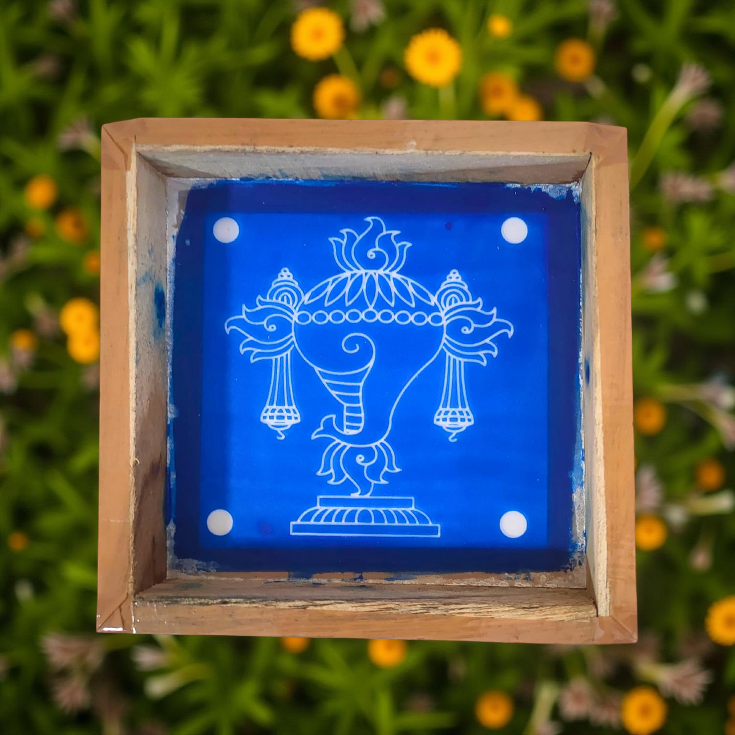 Rangly Shankh  Rangoli Stencil Wooden  16x16 Inches  Pack of 1 Piece
