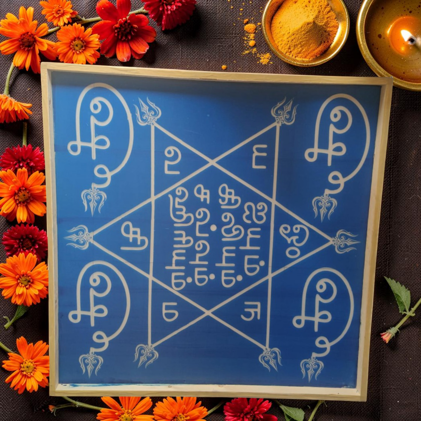 Rangly Om hleem Kreem Yantra Rangoli Design Stencil Wooden 30x30 Inches Pack of 1 piece