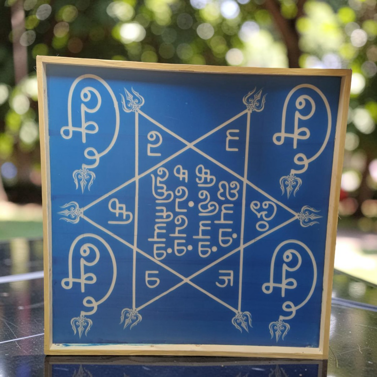 Rangly Om hleem Kreem Yantra Rangoli Design Stencil Wooden 40x40 Inches Pack of 1 piece