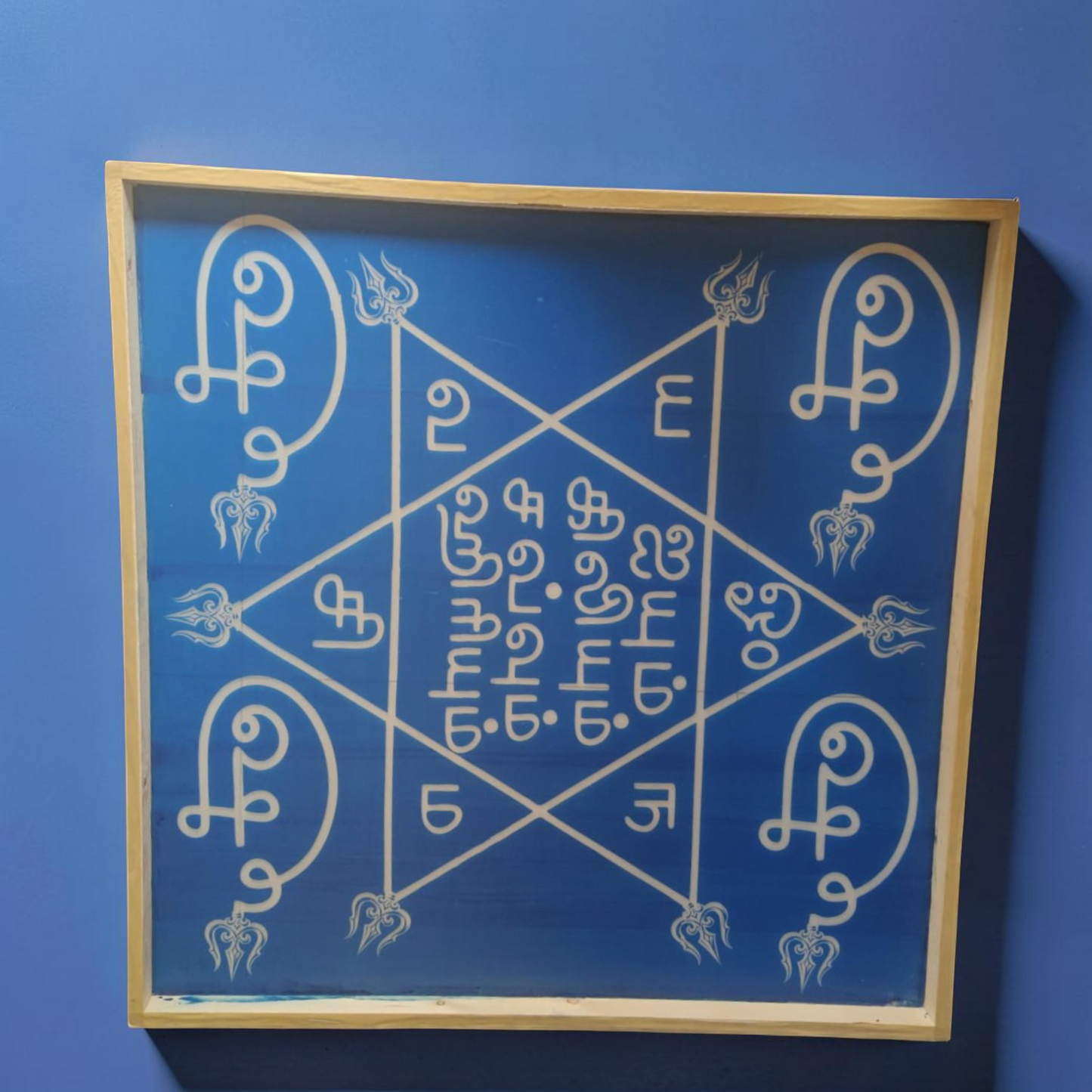 Rangly Om hleem Kreem Yantra Rangoli Design Stencil Wooden 16x16 Inches Pack of 1 piece