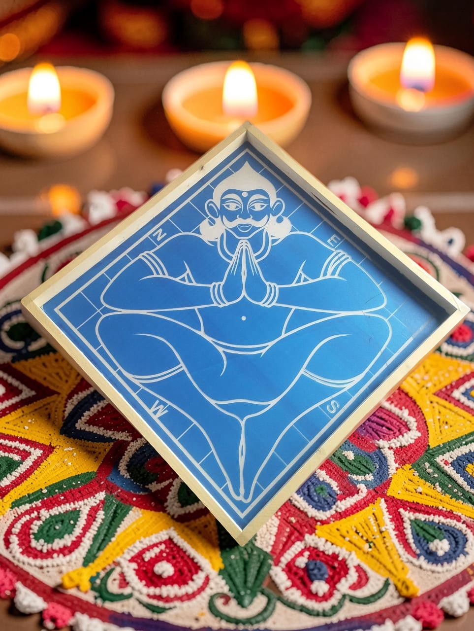 Rangly Vastu Purusha Model 2 Yantra Rangoli Design Stencil Wooden 24x24 Inches Pack of 1 piece