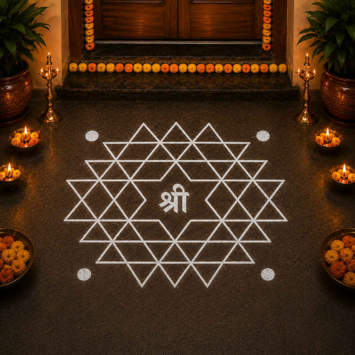 Rangly Aishwarya Lakshmi Kolam Rangoli Stencil Wooden,Pack of 1 Piece 5 * 5 inches